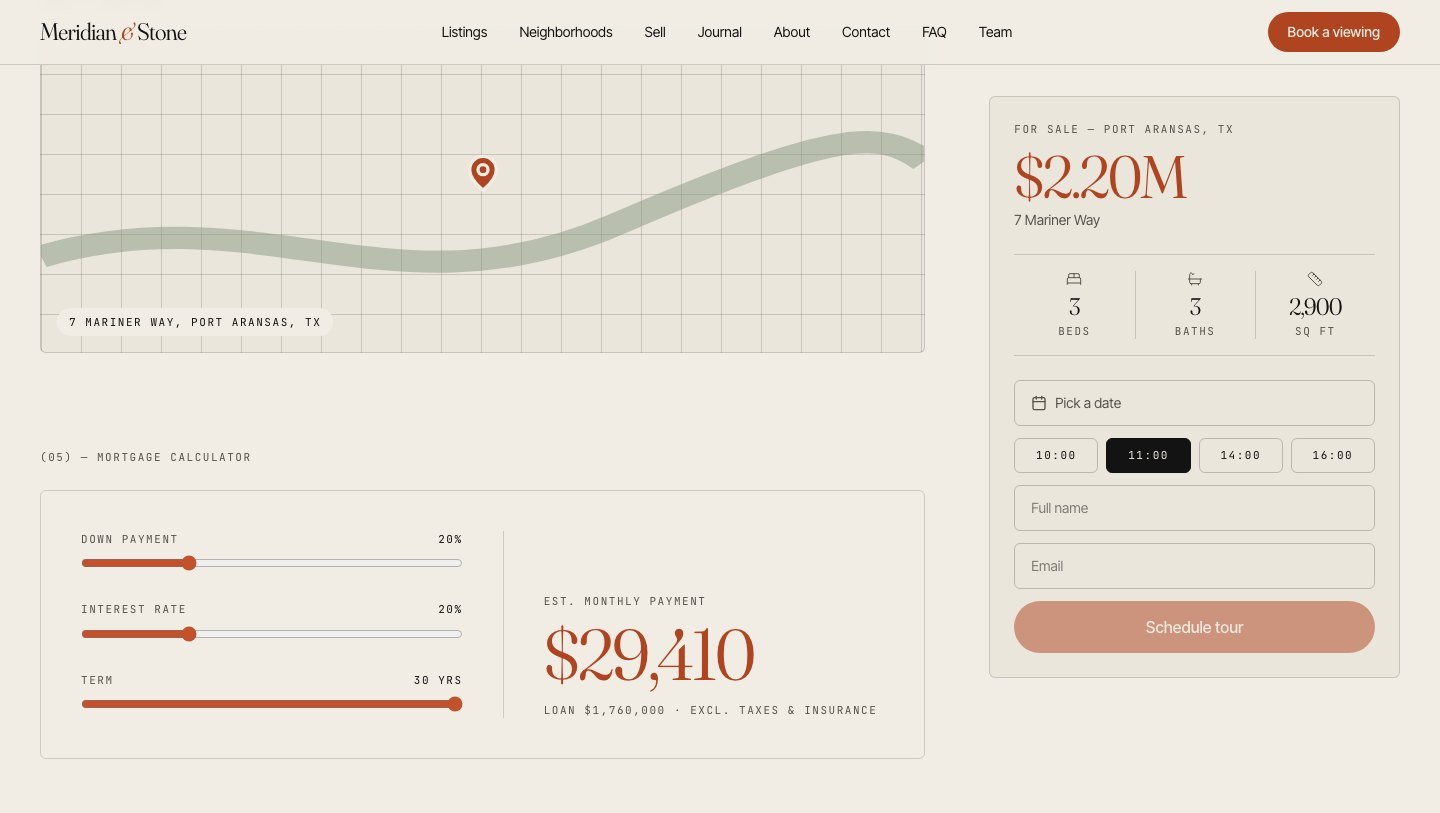 Meridian: Location map and mortgage calculator on a listing