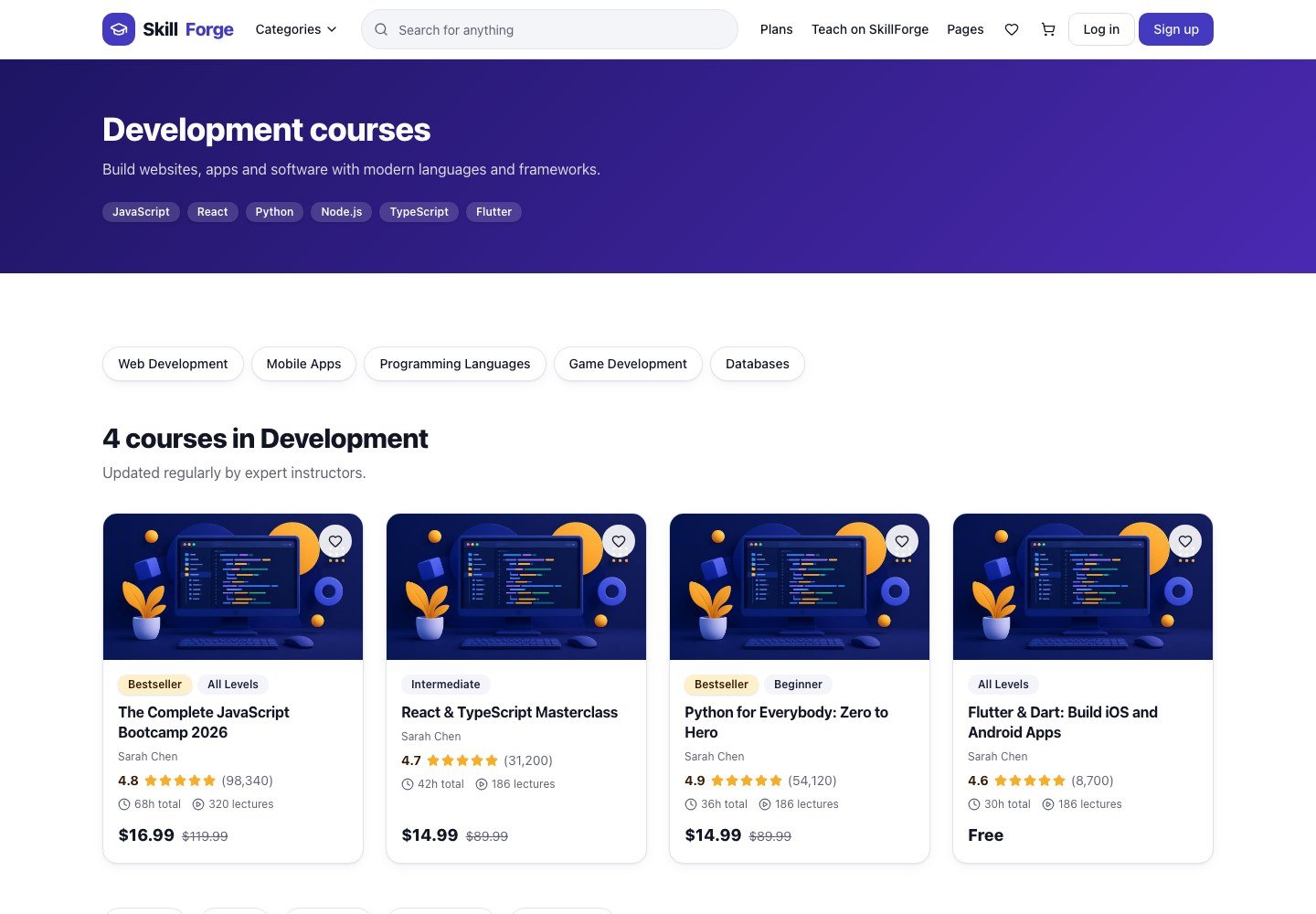 SkillForge: Category page with its courses