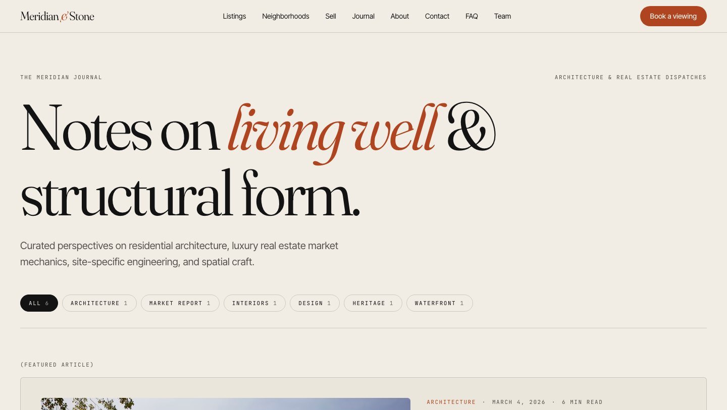 Meridian: Journal with categories and featured article