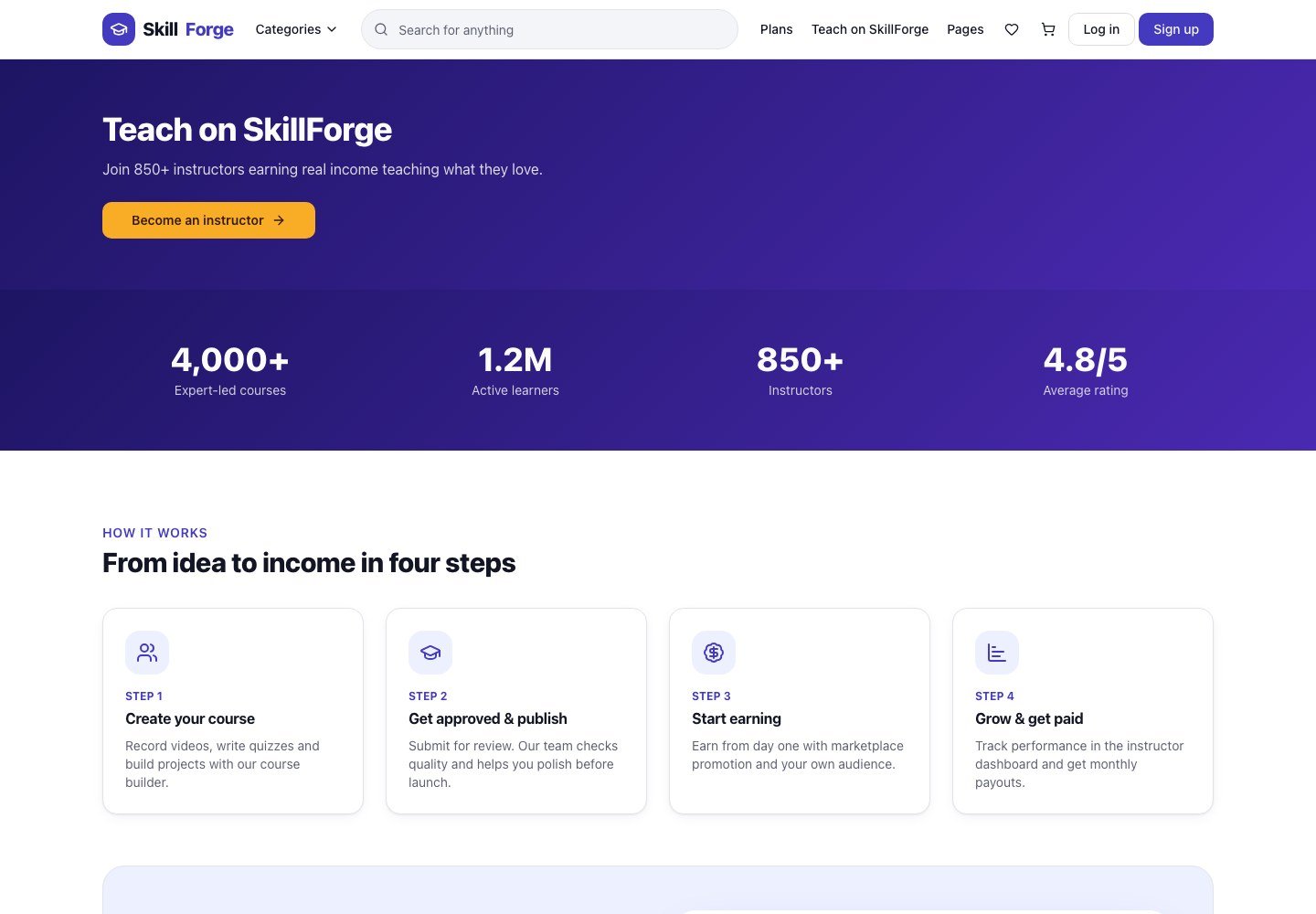 SkillForge: Teach on SkillForge page with how it works