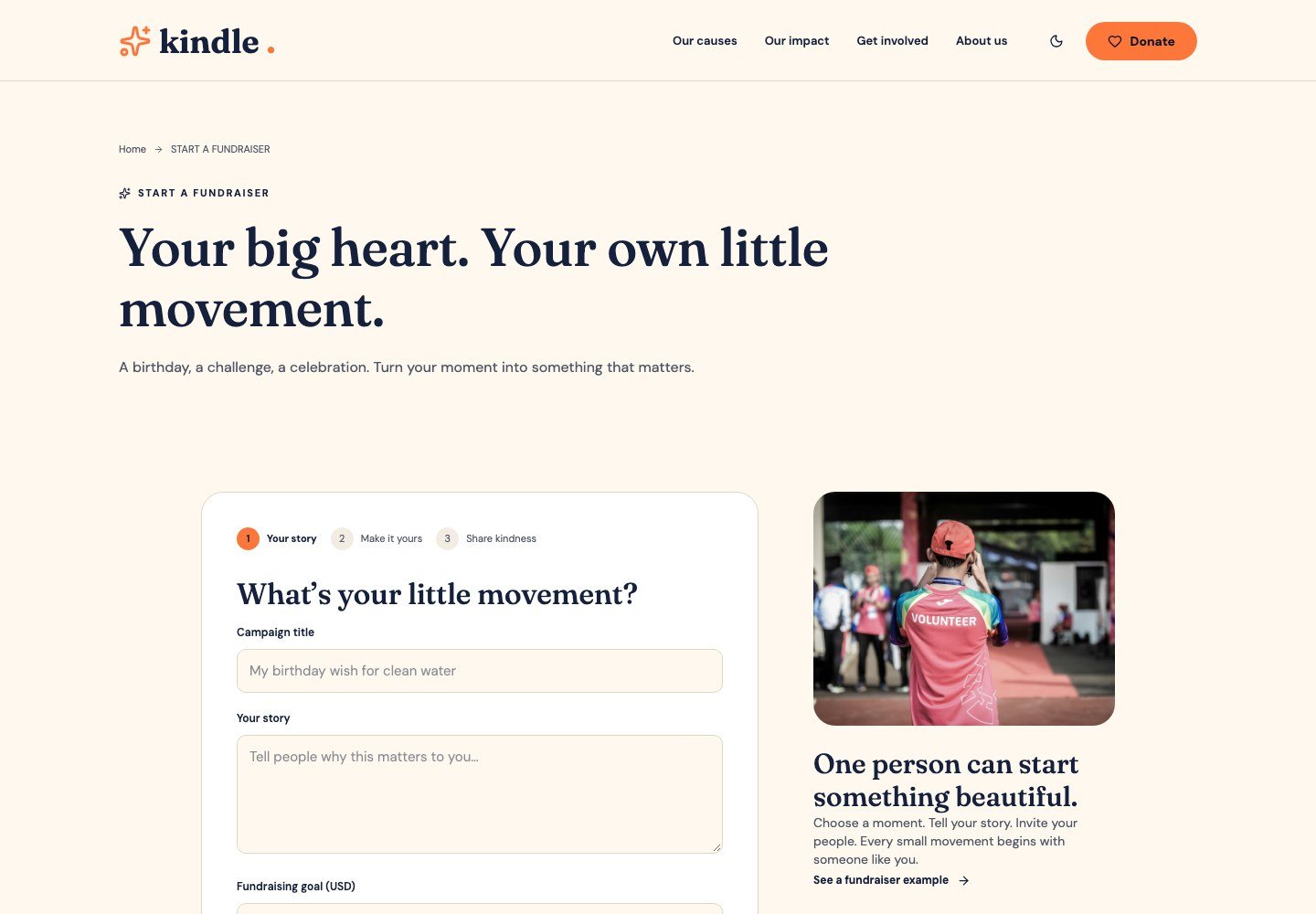 Kindle: Start a fundraiser page
