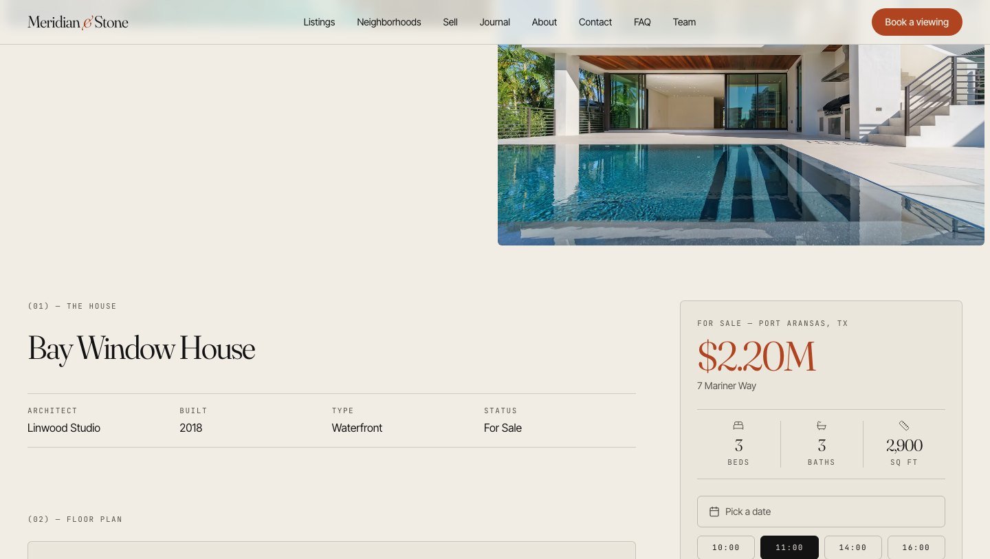 Meridian: Listing details with viewing request date and time picker