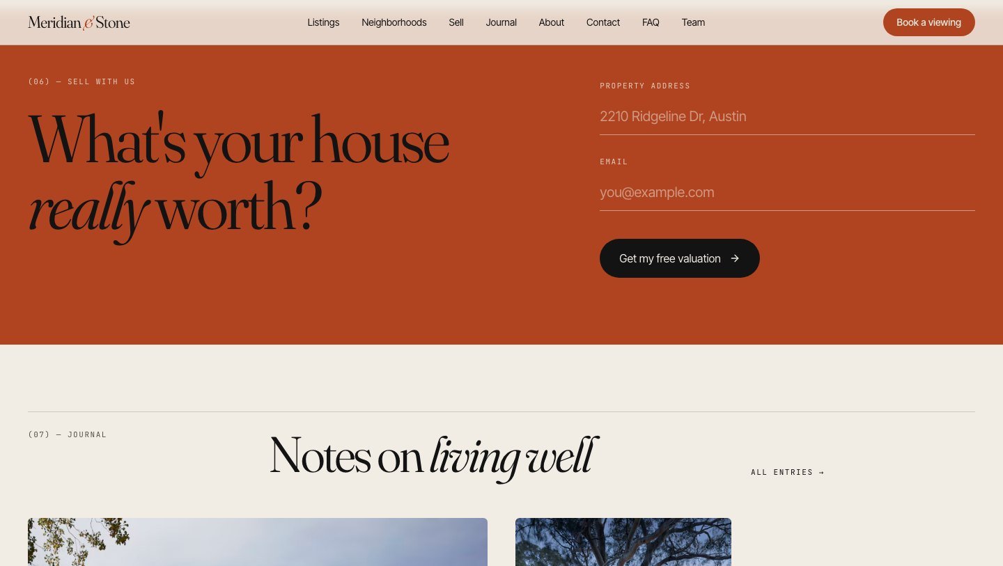 Meridian: Home valuation form for sellers
